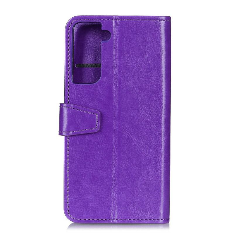 Capa De Couro Para Samsung Galaxy S21 5G Efeito Couro Brilhante Simples