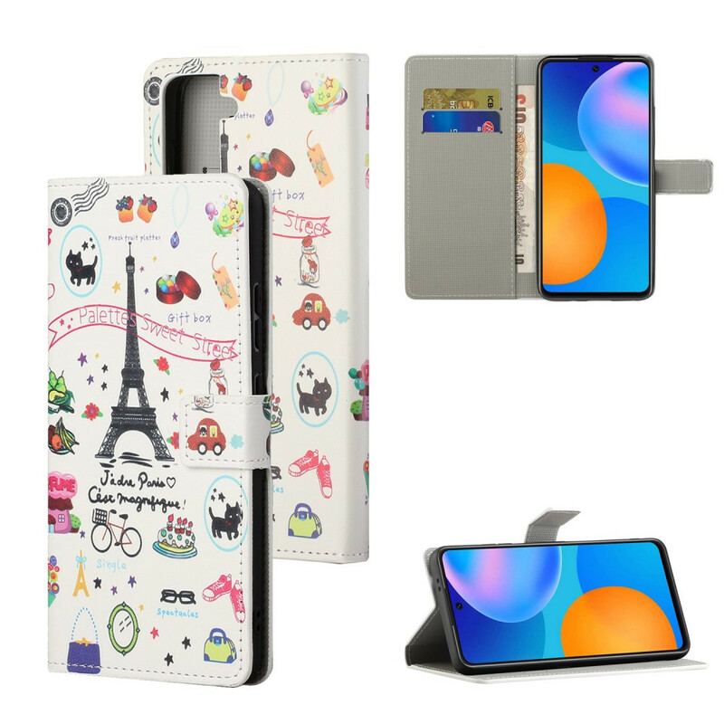 Capa De Couro Para Samsung Galaxy S21 5G Eu Amo Paris