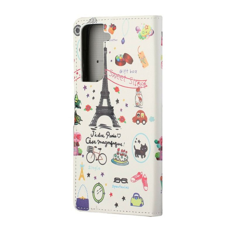 Capa De Couro Para Samsung Galaxy S21 5G Eu Amo Paris