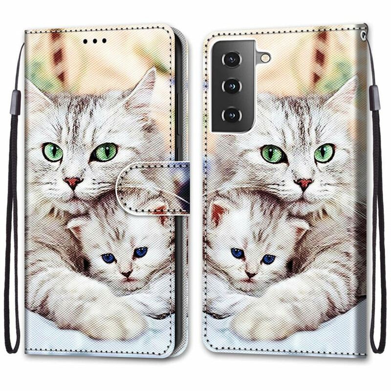 Capa De Couro Para Samsung Galaxy S21 5G Família De Gatos