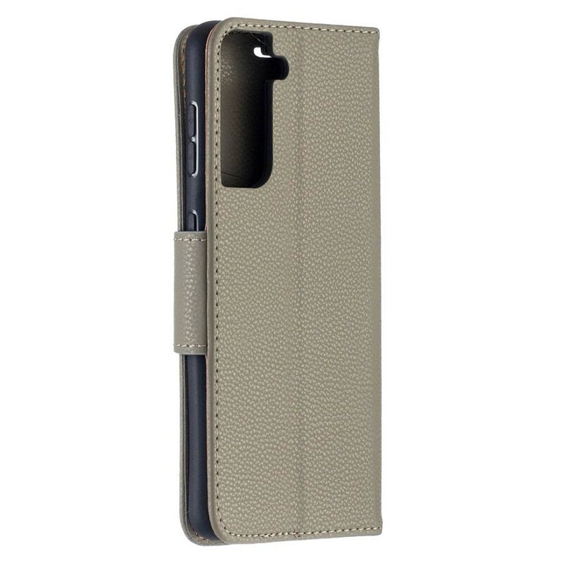 Capa De Couro Para Samsung Galaxy S21 5G Flip Lichia Rabat Oblíqua