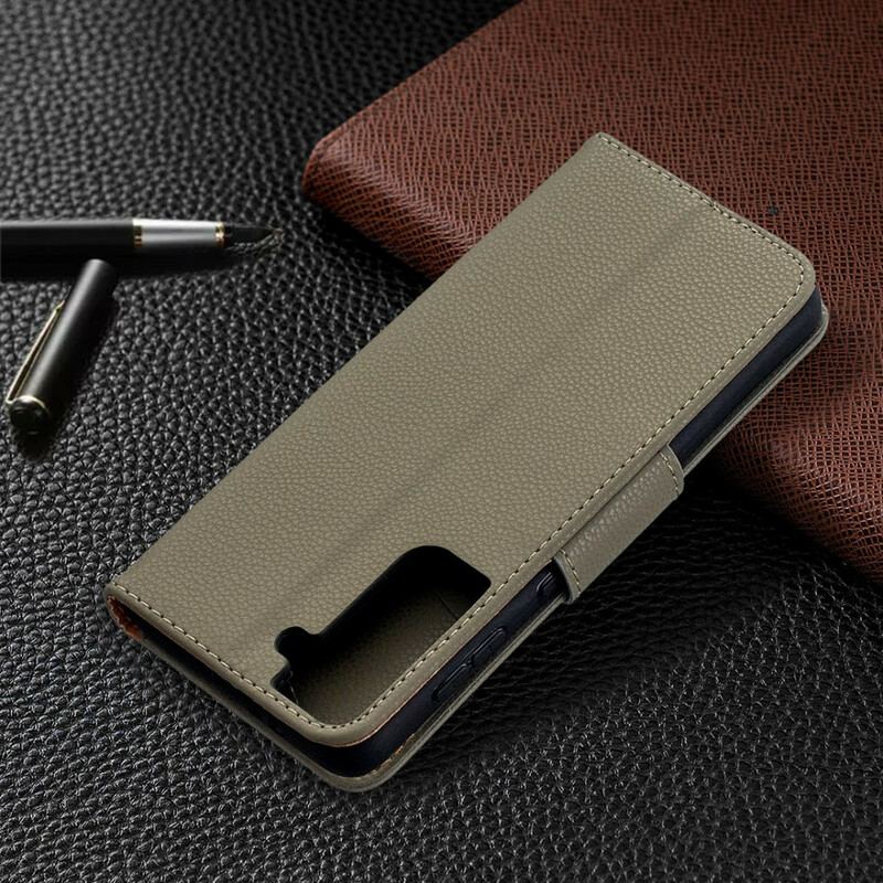 Capa De Couro Para Samsung Galaxy S21 5G Flip Lichia Rabat Oblíqua