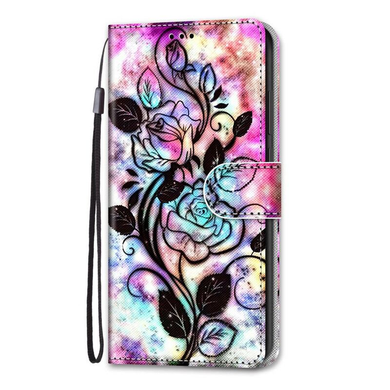 Capa De Couro Para Samsung Galaxy S21 5G Flores Neon