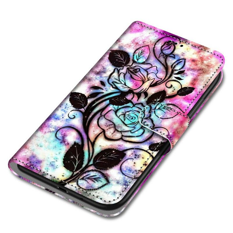 Capa De Couro Para Samsung Galaxy S21 5G Flores Neon