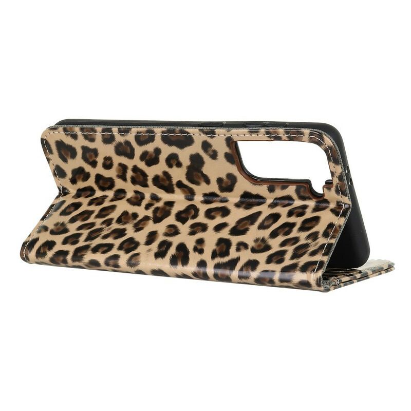 Capa De Couro Para Samsung Galaxy S21 5G Leopardo