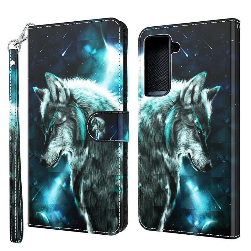 Capa De Couro Para Samsung Galaxy S21 5G Lobo Majestoso