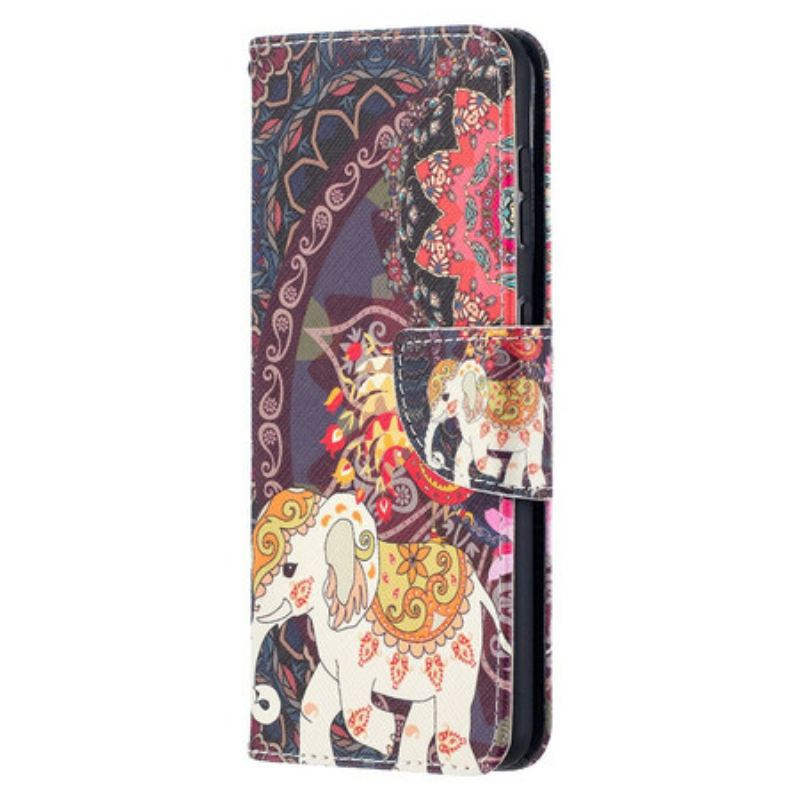 Capa De Couro Para Samsung Galaxy S21 5G Mandala De Elefantes Étnicos