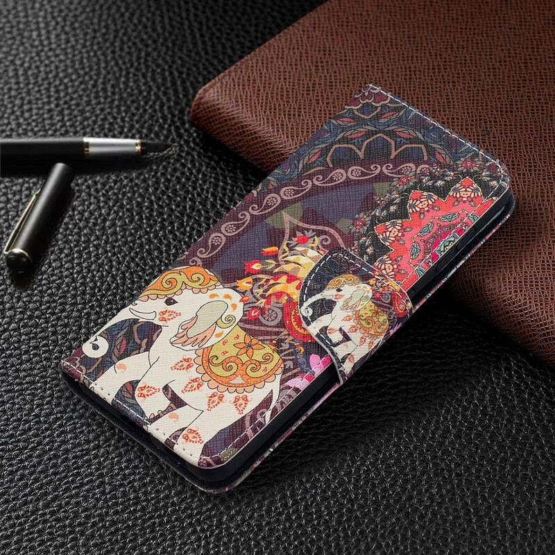 Capa De Couro Para Samsung Galaxy S21 5G Mandala De Elefantes Étnicos