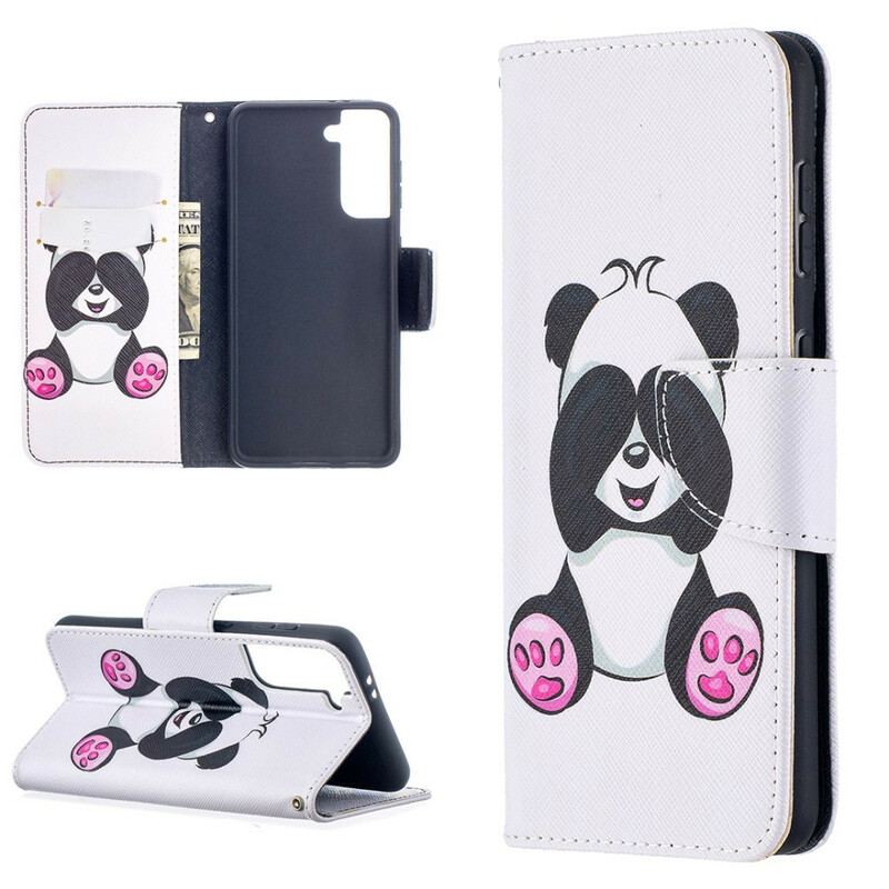 Capa De Couro Para Samsung Galaxy S21 5G Panda Divertido