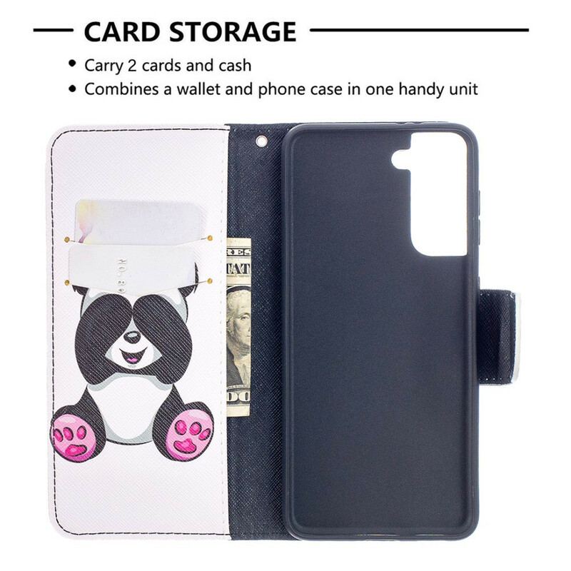 Capa De Couro Para Samsung Galaxy S21 5G Panda Divertido