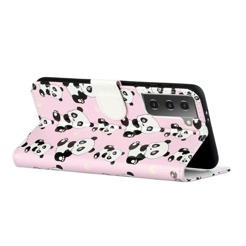 Capa De Couro Para Samsung Galaxy S21 5G Que Pandas