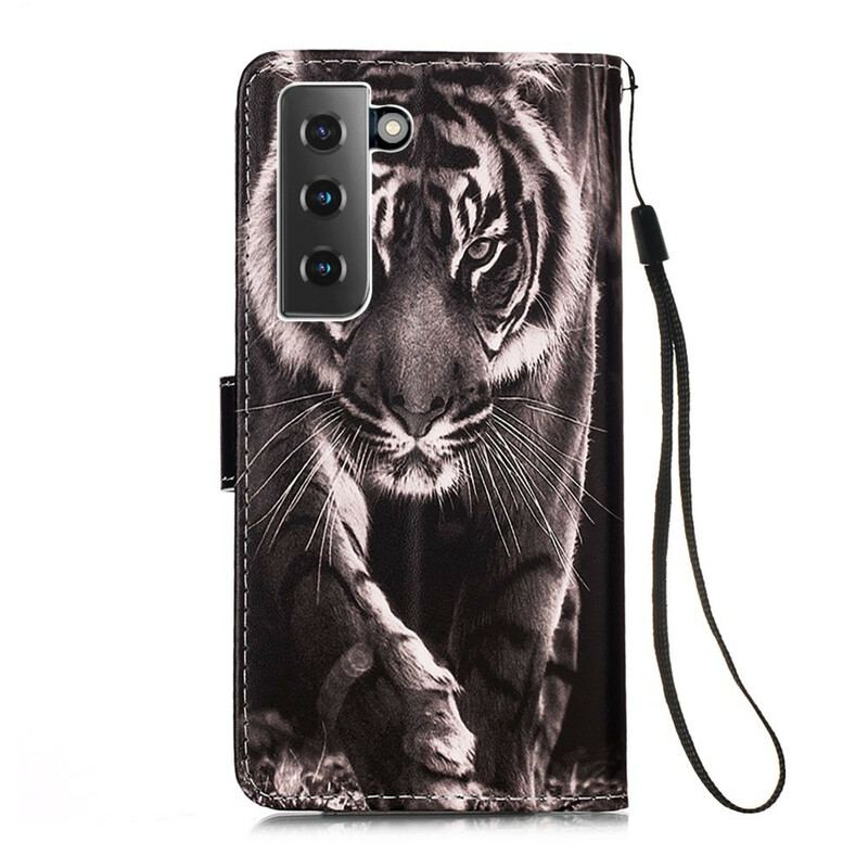 Capa De Couro Para Samsung Galaxy S21 5G Tigre Da Noite