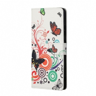 Capa Em Pele Para Samsung Galaxy S21 5G Borboletas E Flores