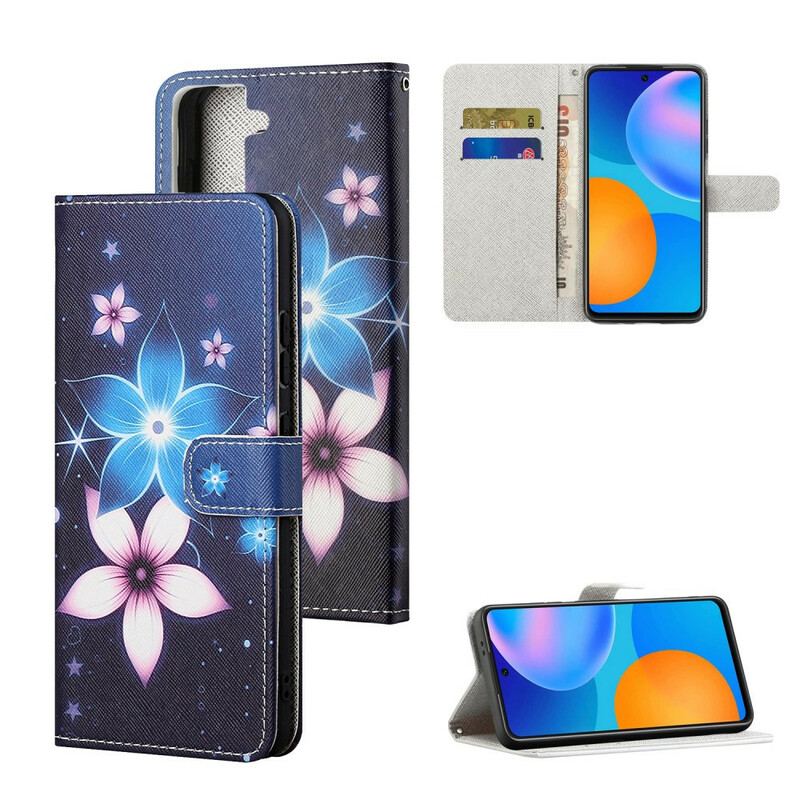 Capa Em Pele Para Samsung Galaxy S21 5G De Cordão Flores De Cinta Lunar