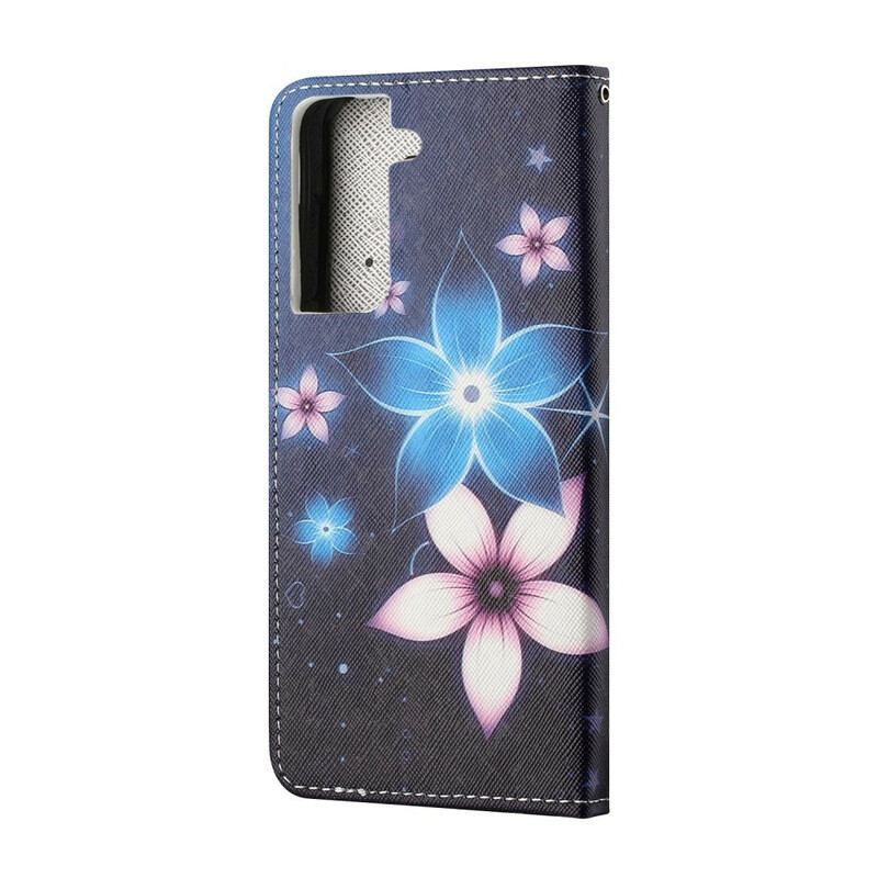 Capa Em Pele Para Samsung Galaxy S21 5G De Cordão Flores De Cinta Lunar