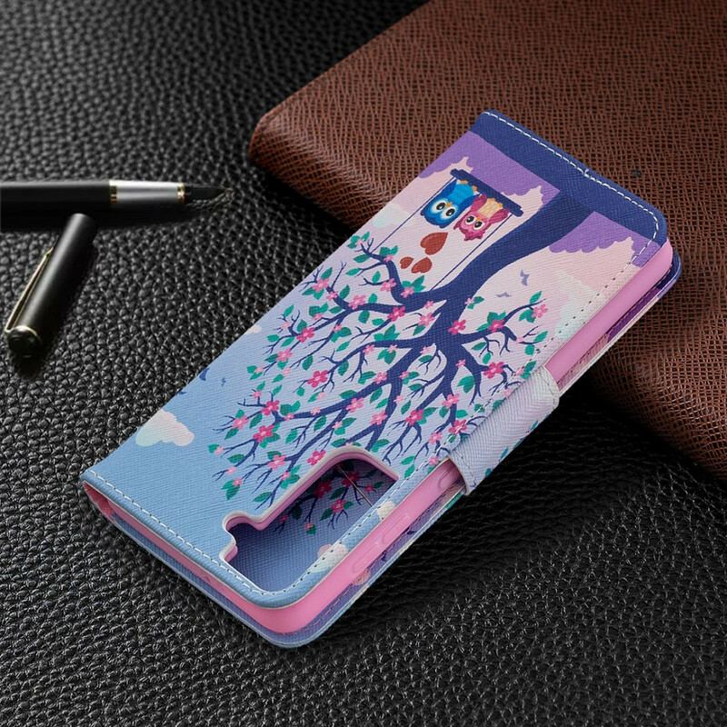 Capa Em Pele Para Samsung Galaxy S21 5G Corujas No Balanço