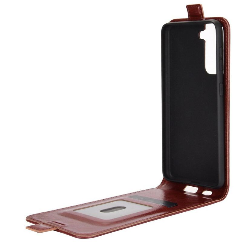 Capa Em Pele Para Samsung Galaxy S21 5G Flip Aba Vertical Efeito Couro