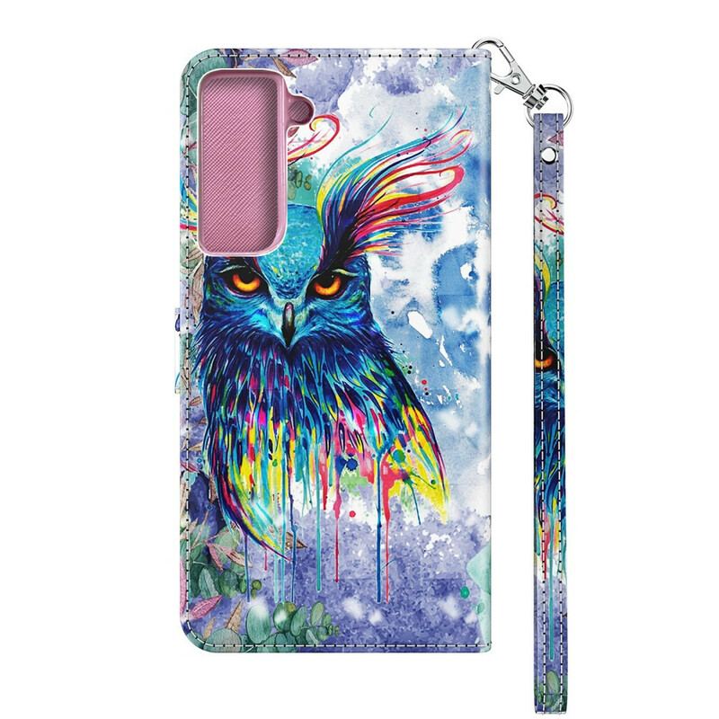 Capa Em Pele Para Samsung Galaxy S21 5G Pássaro Aquarela