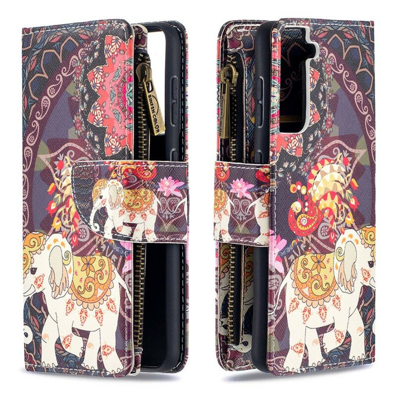 Capa Flip Para Samsung Galaxy S21 5G Bolso Elefante Com Zíper