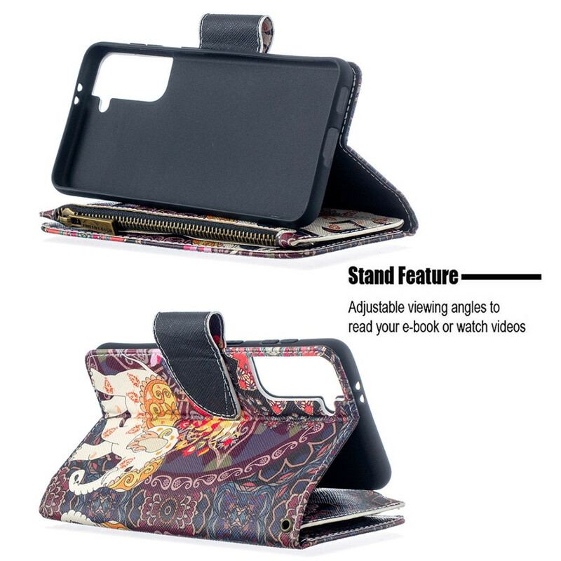 Capa Flip Para Samsung Galaxy S21 5G Bolso Elefante Com Zíper