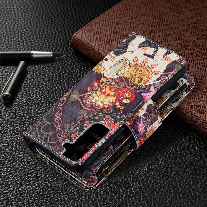 Capa Flip Para Samsung Galaxy S21 5G Bolso Elefante Com Zíper