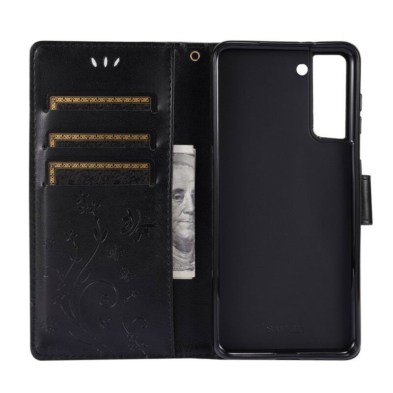 Capa Flip Para Samsung Galaxy S21 5G Borboletas Ao Vento