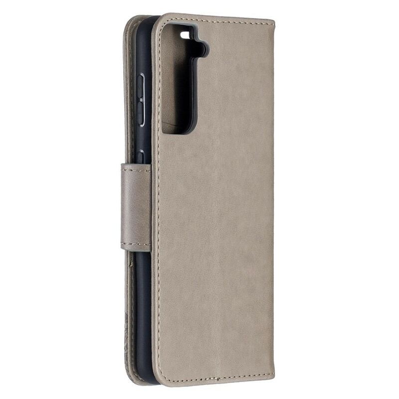 Capa Flip Para Samsung Galaxy S21 5G Borboletas Voando Com Cordão