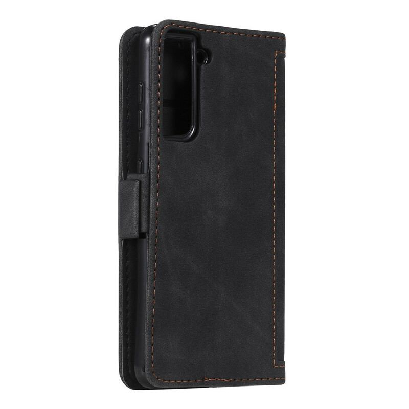 Capa Flip Para Samsung Galaxy S21 5G Contornos Reforçados Com Couro Sintético Em Dois Tons