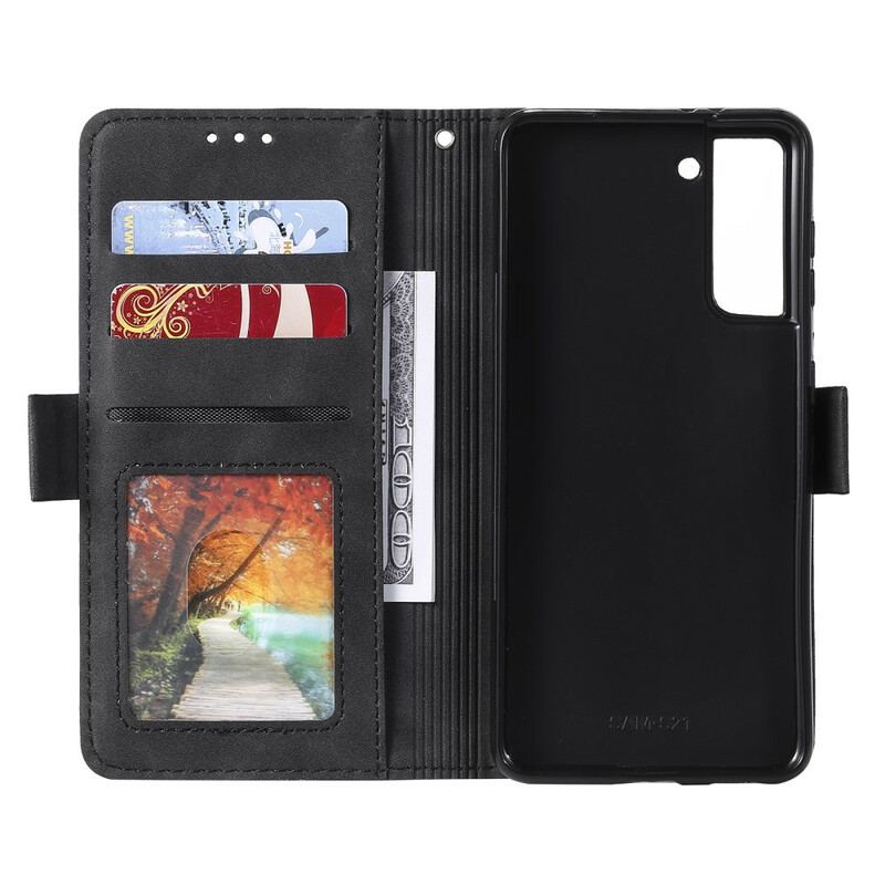 Capa Flip Para Samsung Galaxy S21 5G Contornos Reforçados Com Couro Sintético Em Dois Tons