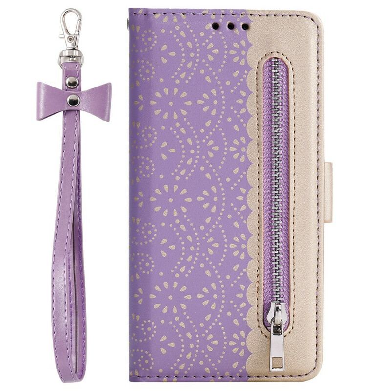 Capa Flip Para Samsung Galaxy S21 5G De Cordão Bolsa De Moedas Com Alça De Renda