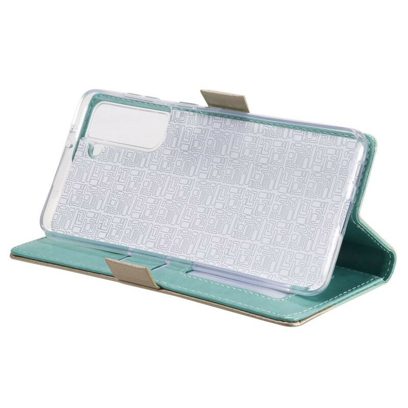 Capa Flip Para Samsung Galaxy S21 5G De Cordão Bolsa De Moedas Com Alça De Renda