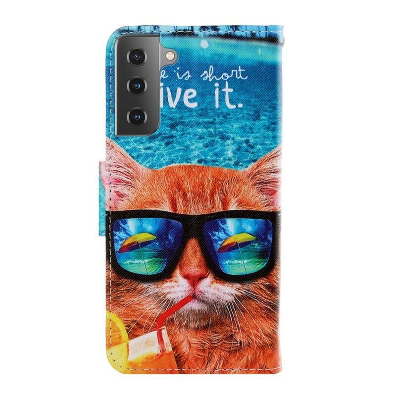 Capa Flip Para Samsung Galaxy S21 5G De Cordão Cat Live It Strappy