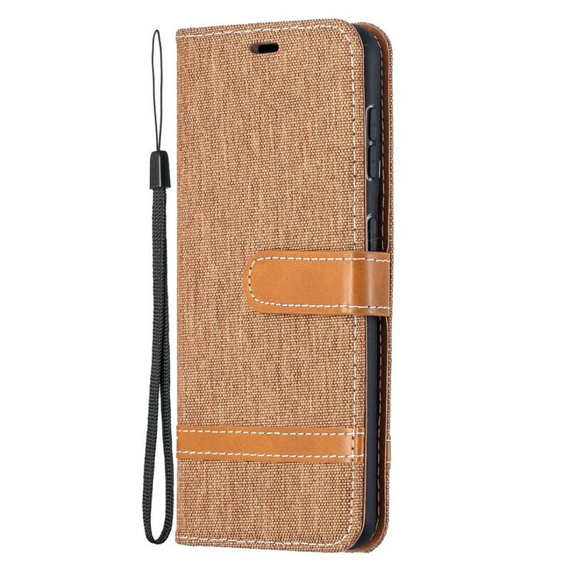 Capa Flip Para Samsung Galaxy S21 5G De Cordão Correia Efeito Tecido E Couro