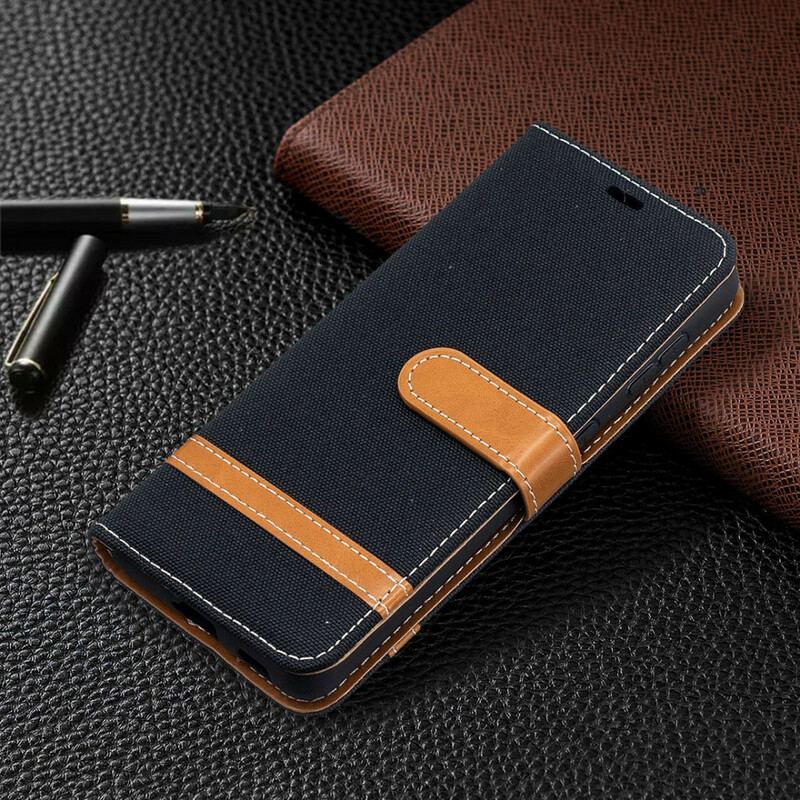 Capa Flip Para Samsung Galaxy S21 5G De Cordão Correia Efeito Tecido E Couro