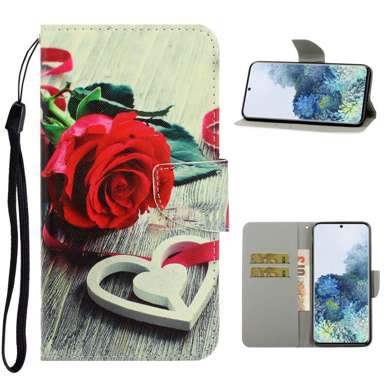 Capa Flip Para Samsung Galaxy S21 5G De Cordão Flores Coloridas Com Tiras