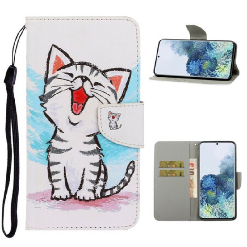 Capa Flip Para Samsung Galaxy S21 5G De Cordão Gatinho Cor Strappy