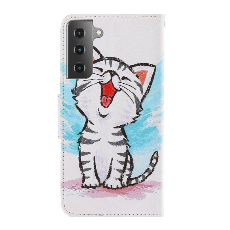 Capa Flip Para Samsung Galaxy S21 5G De Cordão Gatinho Cor Strappy