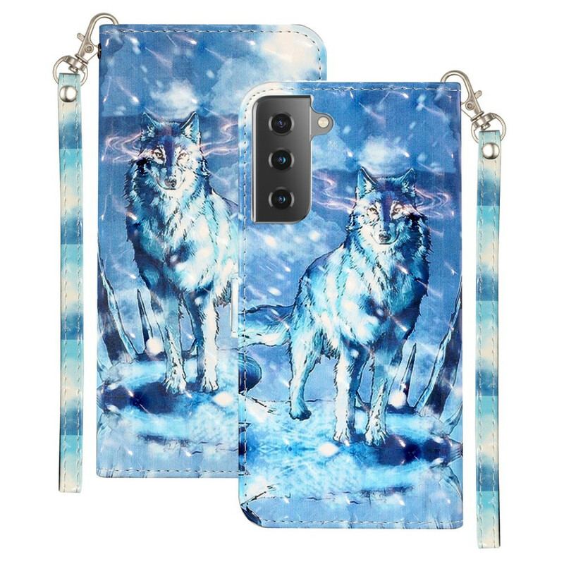 Capa Flip Para Samsung Galaxy S21 5G De Cordão Holofotes Wolf Light Com Alça