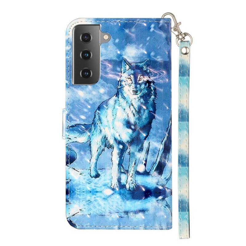 Capa Flip Para Samsung Galaxy S21 5G De Cordão Holofotes Wolf Light Com Alça