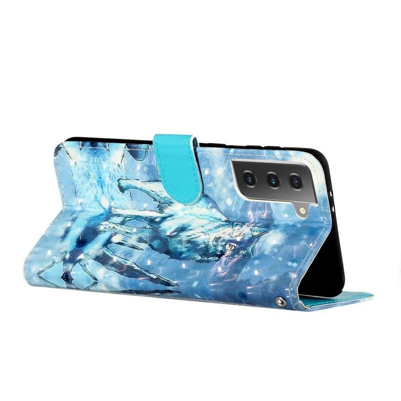 Capa Flip Para Samsung Galaxy S21 5G De Cordão Holofotes Wolf Light Com Alça