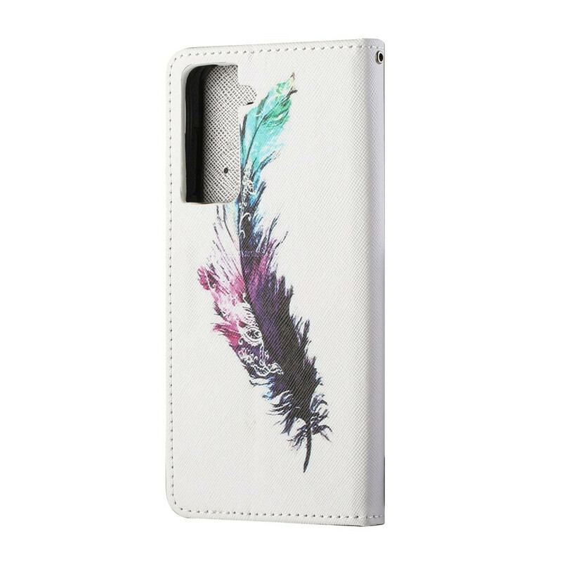 Capa Flip Para Samsung Galaxy S21 5G De Cordão Pena Com Cordão