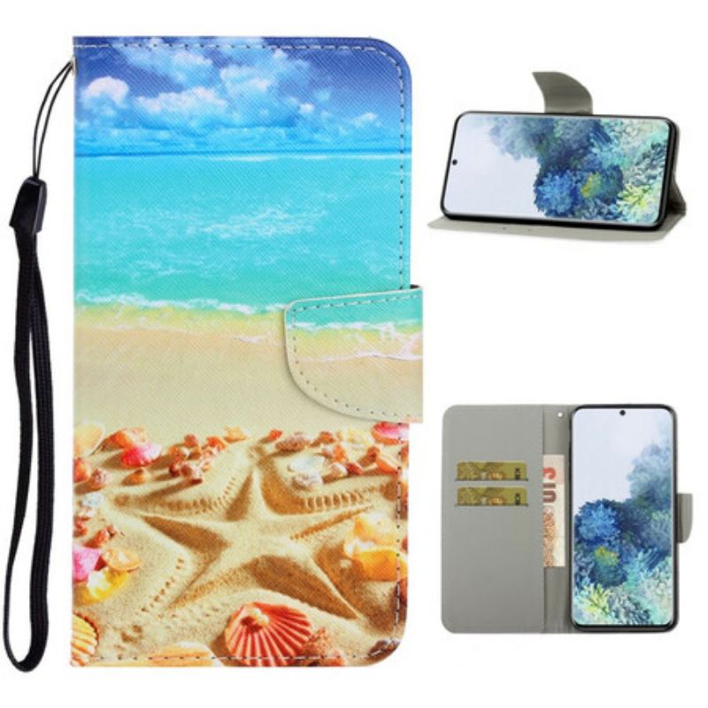 Capa Flip Para Samsung Galaxy S21 5G De Cordão Praia Da Corda