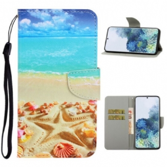 Capa Flip Para Samsung Galaxy S21 5G De Cordão Praia Da Corda