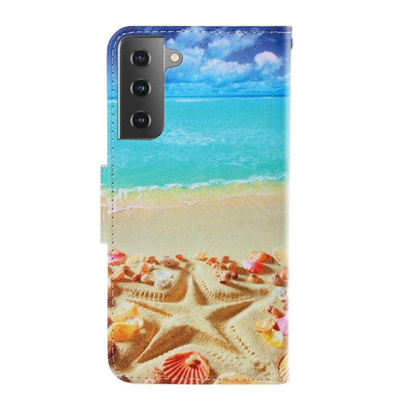 Capa Flip Para Samsung Galaxy S21 5G De Cordão Praia Da Corda