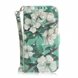 Capa Flip Para Samsung Galaxy S21 5G De Cordão Ramo Florido Com Alça