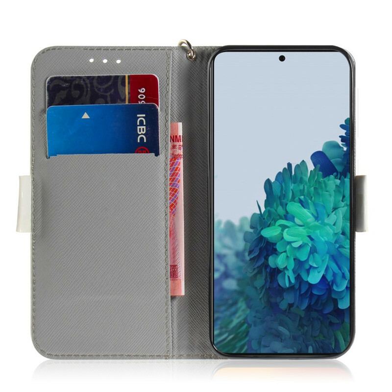 Capa Flip Para Samsung Galaxy S21 5G De Cordão Ramo Florido Com Alça