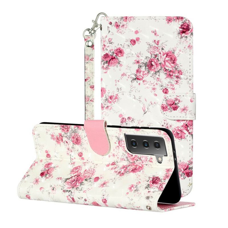 Capa Flip Para Samsung Galaxy S21 5G De Cordão Strap Light Spot Flowers