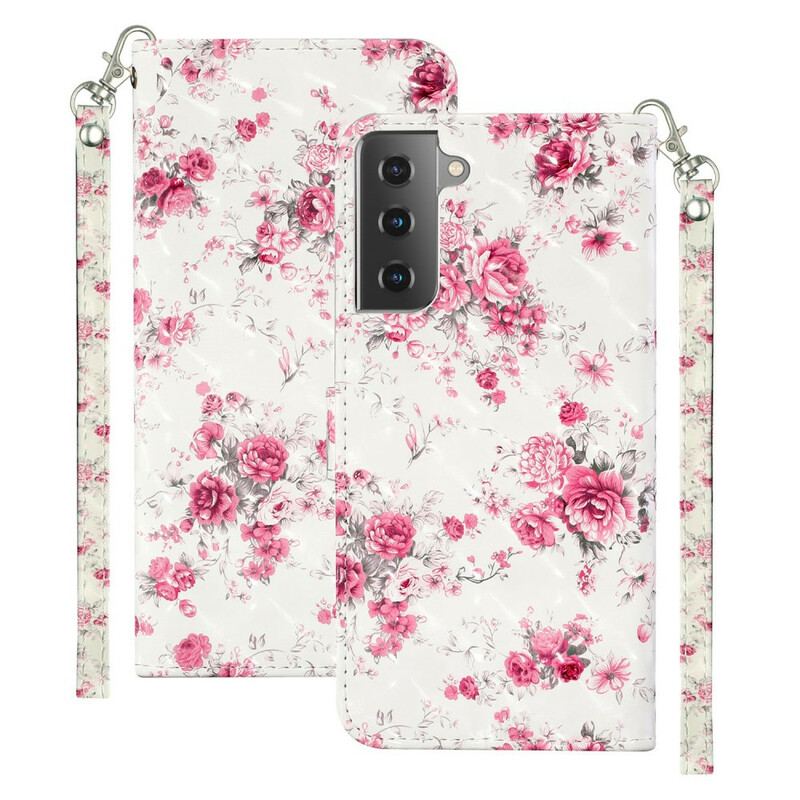 Capa Flip Para Samsung Galaxy S21 5G De Cordão Strap Light Spot Flowers