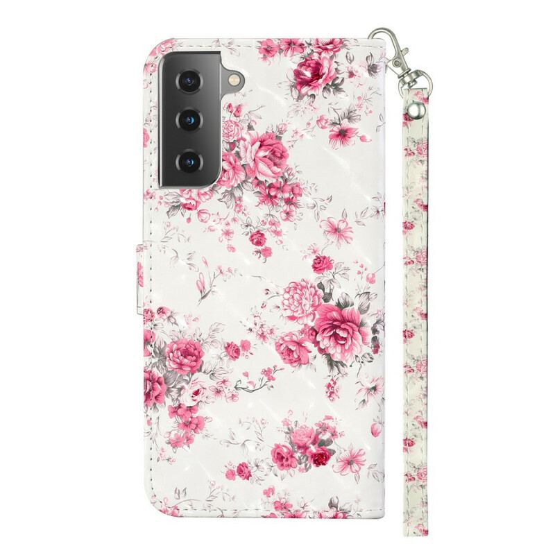 Capa Flip Para Samsung Galaxy S21 5G De Cordão Strap Light Spot Flowers