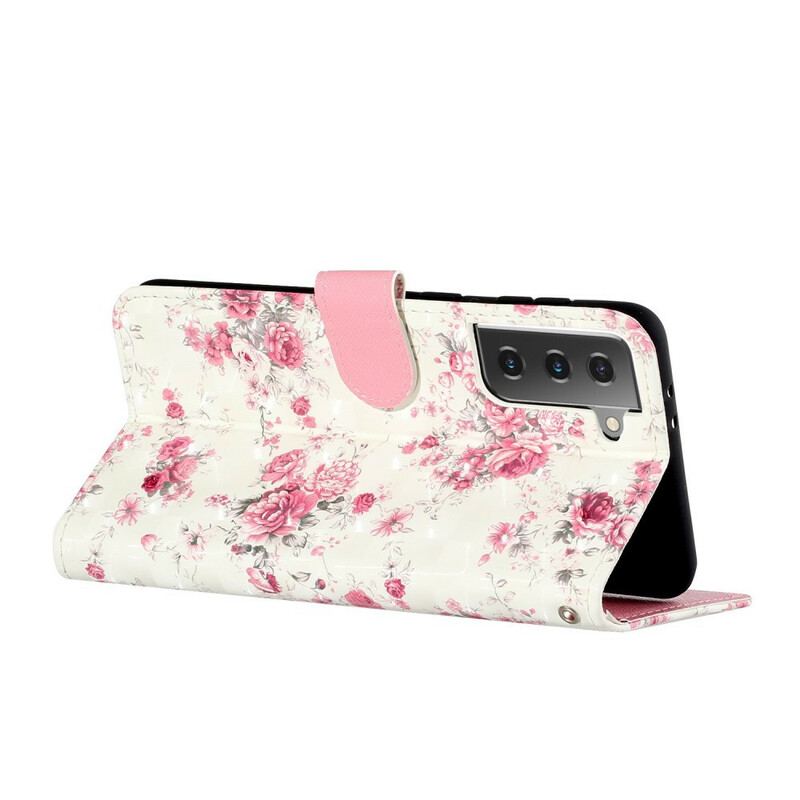 Capa Flip Para Samsung Galaxy S21 5G De Cordão Strap Light Spot Flowers